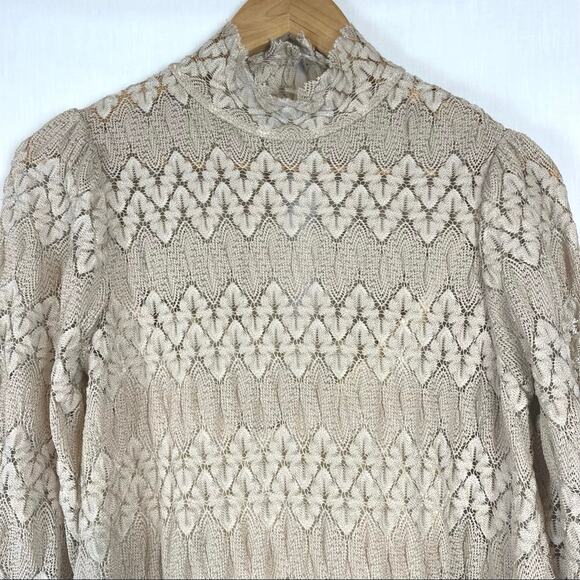 Free People Women's Simone Lace Long Sleeve Mini Dress Neutral Combo X-Small - Picture 9 of 11